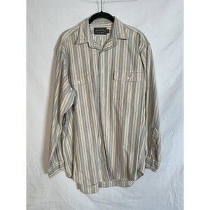 Polo Ralph Lauren Vintage Button Down 2 pocket Shirt Blue & Ivory Stripe Large